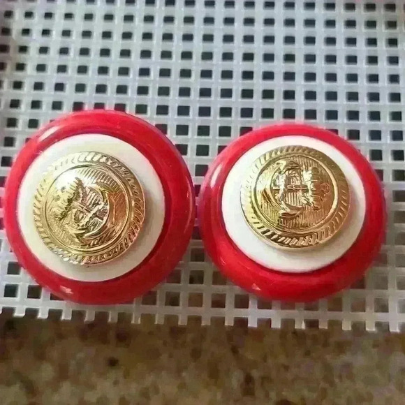 Vintage anchor  earrings red white gold colors - Picture 5 of 13